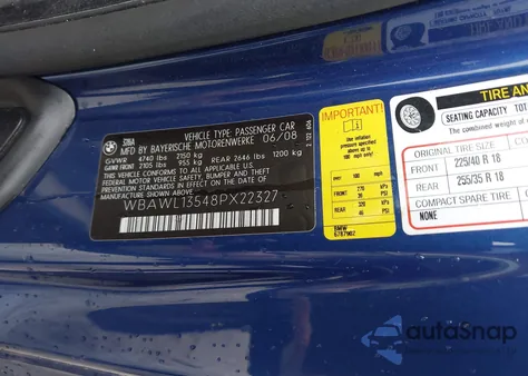 2008 BMW 328I z USA, uszkodzony, nr VIN WBAWL13548PX22327